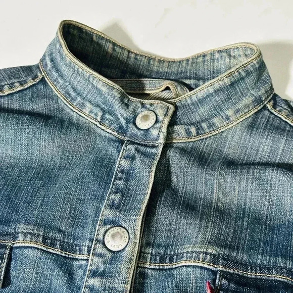 Vintage Women's Levi’s Collarless Jean Jacket - Snap Buttons - Denim Large L - Picture 5 of 13